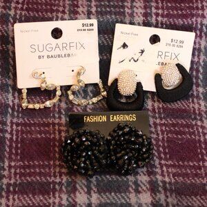 NWT SugarFix Vintage Beaded Black White  Rhinestone Heart Earrings